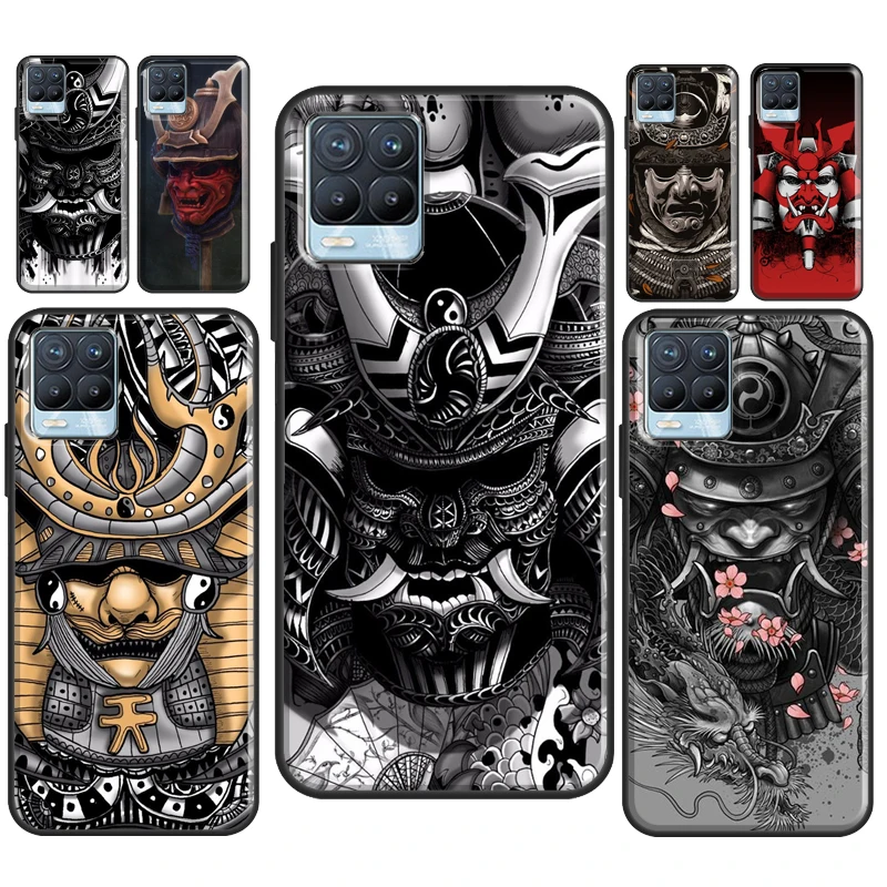 Samurai Japanese Warrior Mask Helmet For Realme GT Neo 2 GT Master C21 C3 8i 7 8 Pro Case Cover For OnePlus 9R 8T Nord2 9 Pro