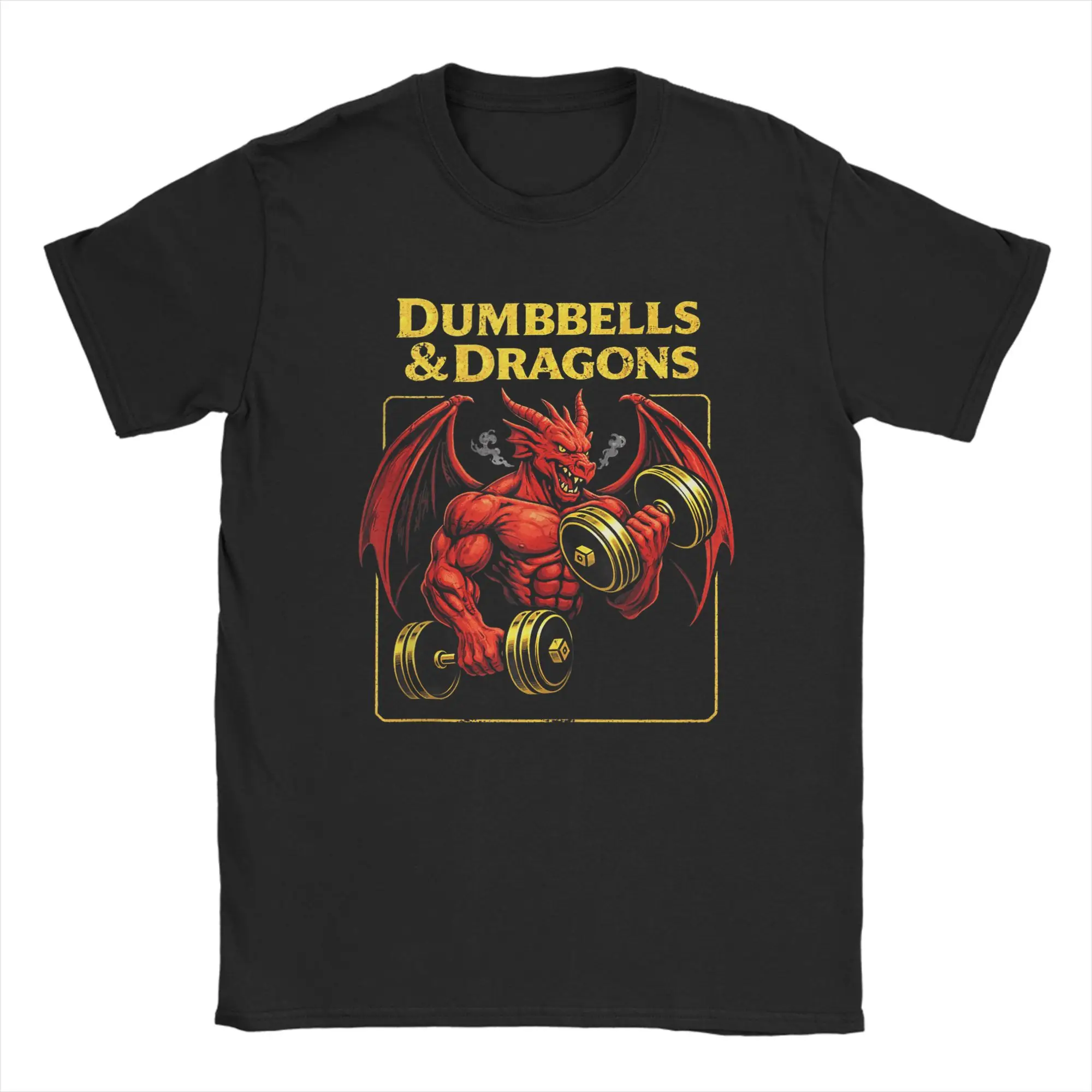 Dumbbells and Dragons Gym T-Shirt for Men  Casual Pure Cotton Tees Round Neck Short Sleeve T Shirts Gift Idea Clothes