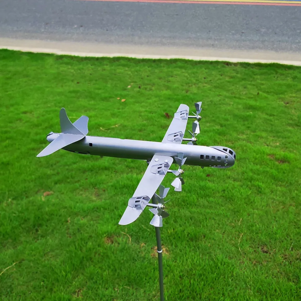 8pcs Silver Airplane Windmill Iron Wind-Powered Metal Wind Spinner Rotating Sculpture Sturdy Construction Yard Windmill Art