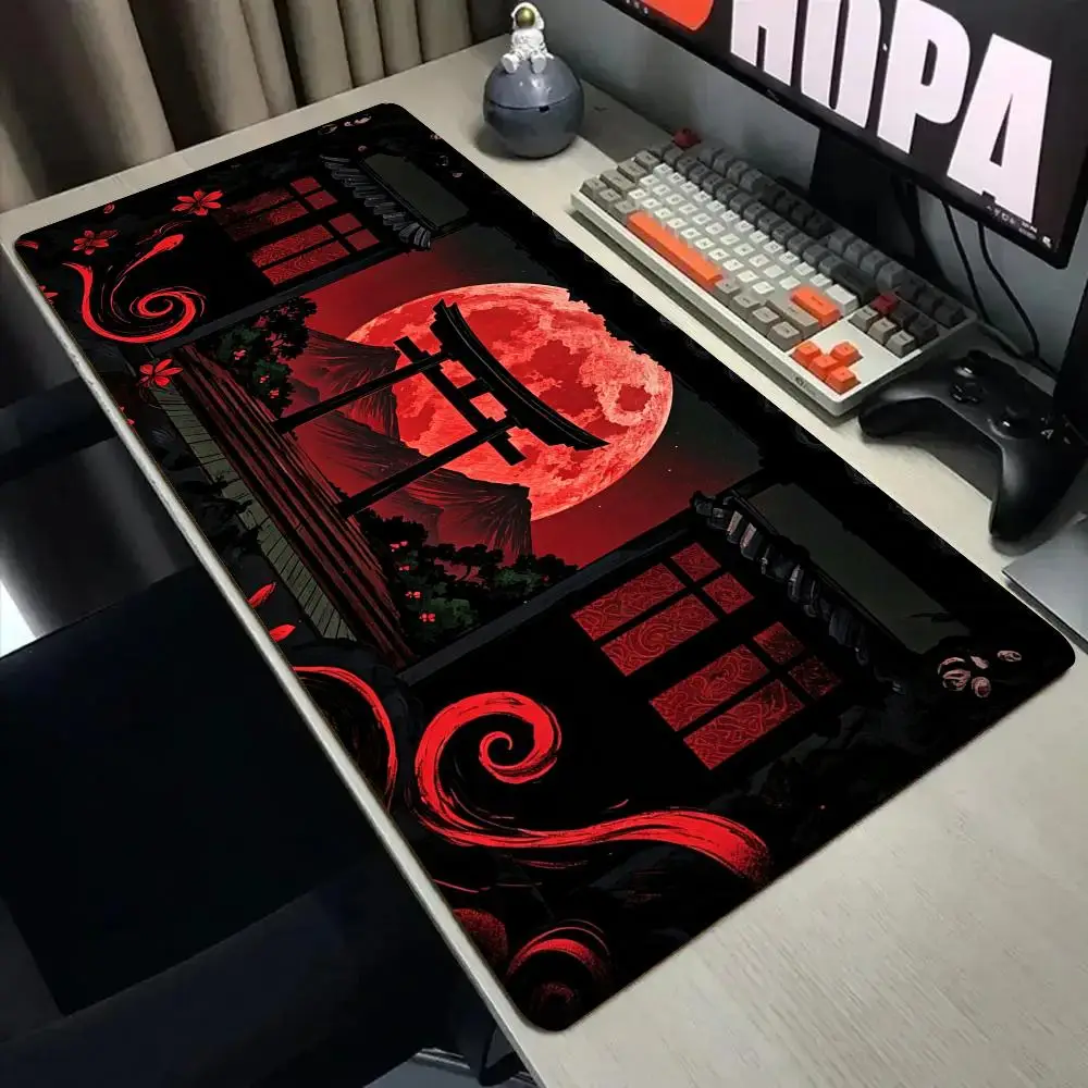 Red Moon and Torii Gate Mouse Pad Desk Mat with Stitched Edge XXL Mousepads Rubber Anti-slip Gamer Keyboard Rug Gaming Mats