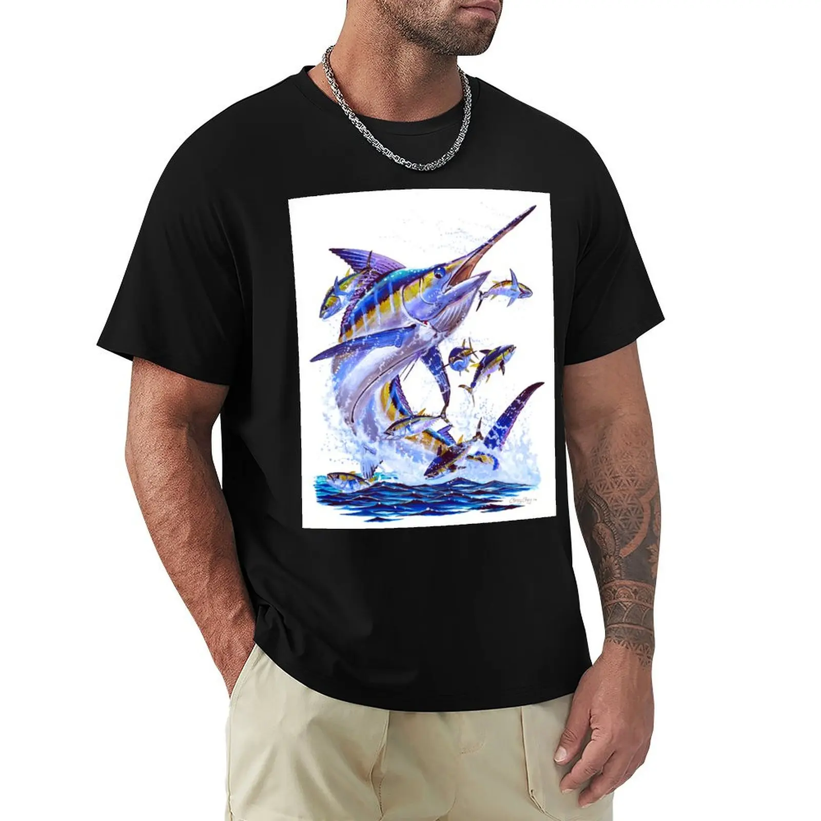 blue marlin and tunas T-Shirt Plus Size Simple Casual Top