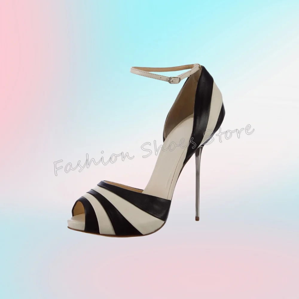

Stripes Peep Toe Pointed Toe Pumps Ankle Buckle Stilettos High Heel High Heel Shoes for Women Heels 2025 New Zapatos Para Mujere