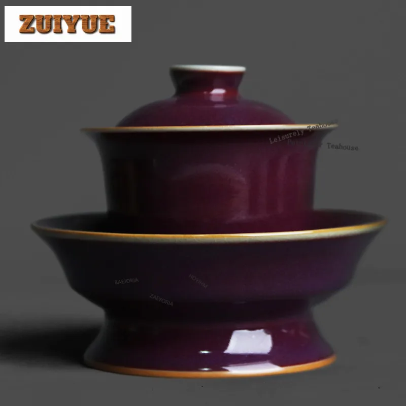 

170ml Jun Kiln Secret Color Glaze Kiln Fambe Gaiwan Zen Tea Tureen Tea Bowl With Lid Kit Tea Maker Cover Bowl Teaware Decoration