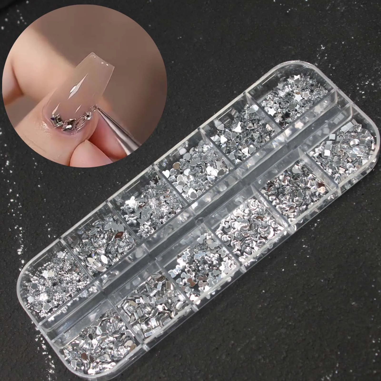 Nail Art Crystal Rhinestone Glittering Nail Decoration with Storage Organizer for Women and Girl Nail Salon at Home