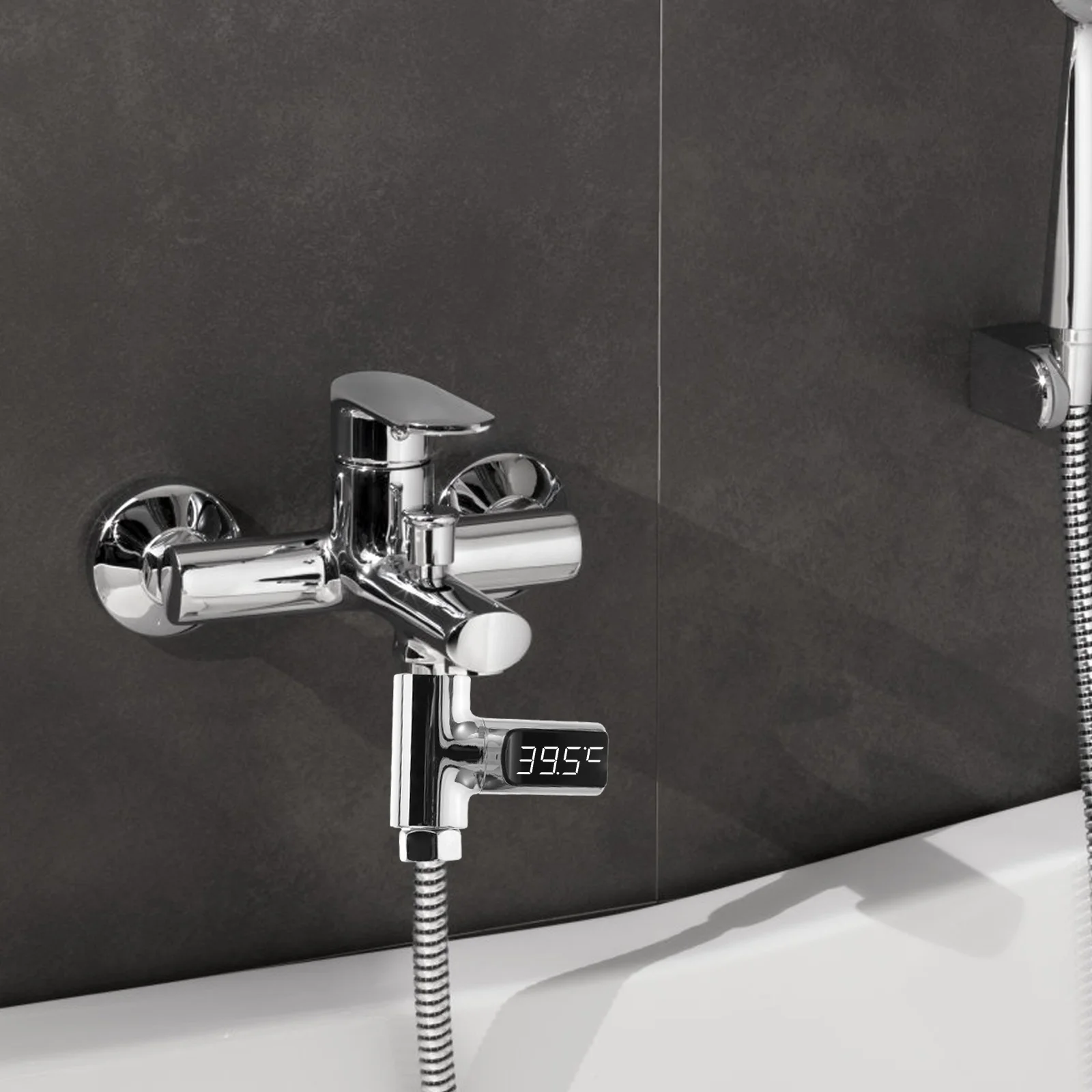 

LED Digital Shower Thermometer Silver Free Real Time Water Temperature Monitor Rotate 360 Degree Display