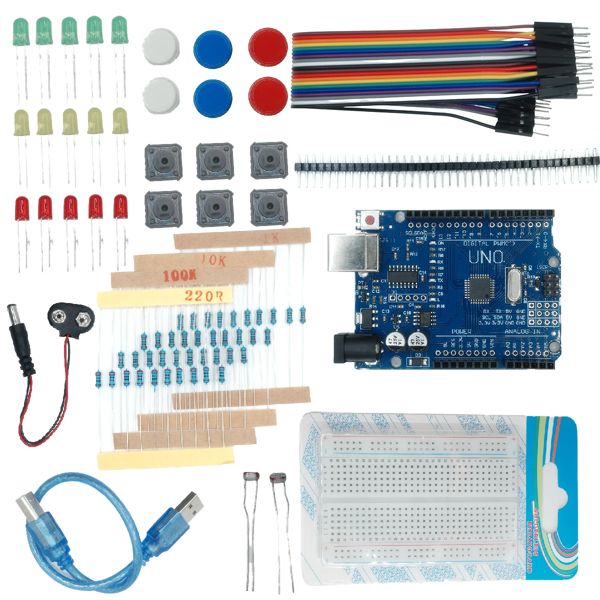 Kit de Inicio para UNO R3, Mini Placa de Pruebas, LED, Cable de Conexión, Botón para Arduino, Kit de Bricolaje, Educación Escolar, Laboratorio