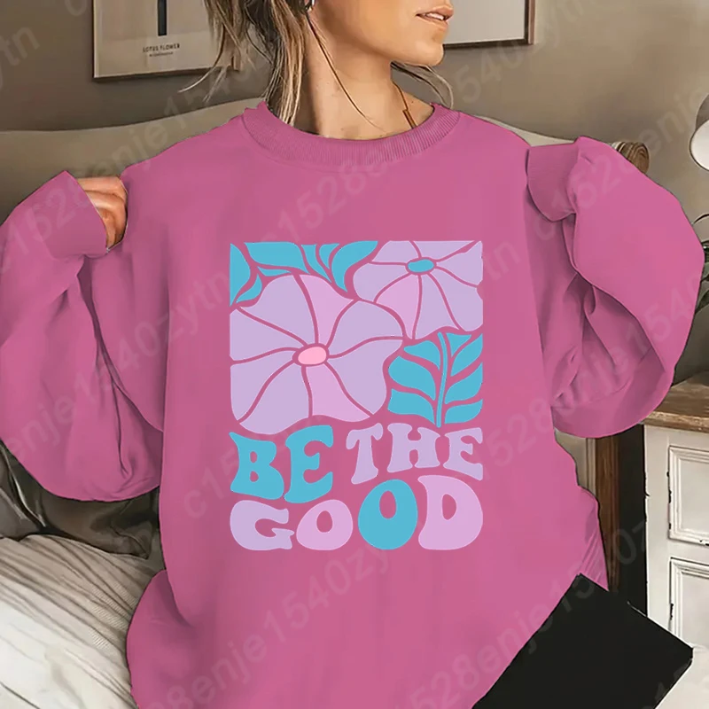 Jerséis con estampado de flores Be The Good para mujer, sudaderas informales sin capucha con cuello redondo para invierno y otoño, jerséis de Color sólido, Tops