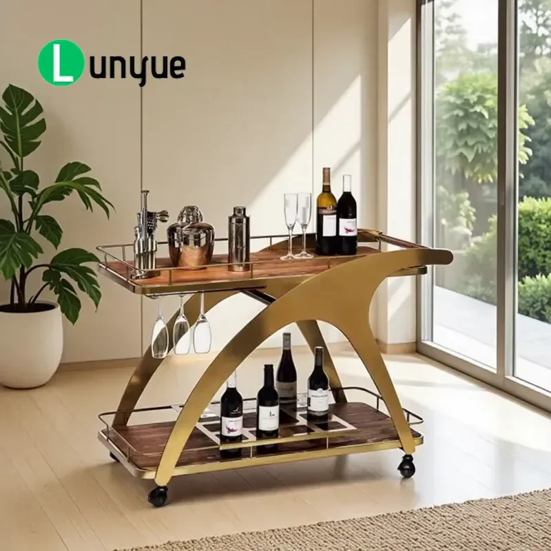 Wrought Iron Bar Service Cart Silent Rolling Trolley for Cocktails Drinks KTV Catering Family Restaurant Home Use