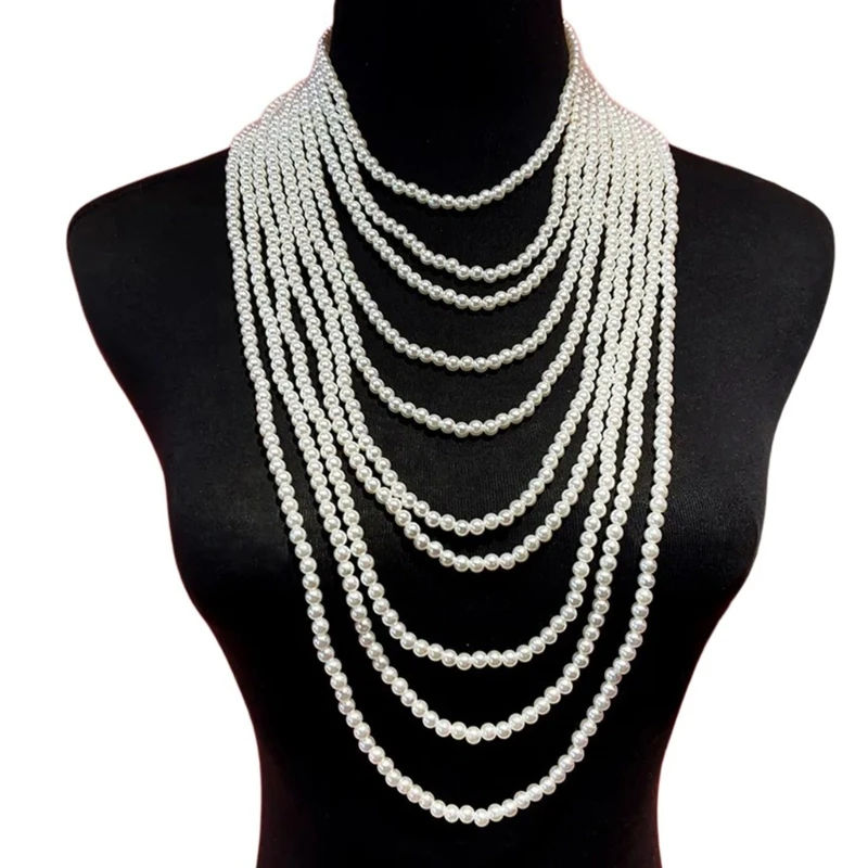 Multi-layer Pearls Collar Neck Chain Sexy Necklace Vintage Collar Neck Jewelry DXAA