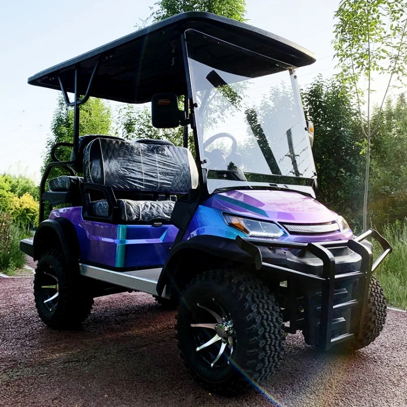 Multipurpose Car Durable Electric Golf Cart 4 Seater Golf Buggy With Starry Sky Roof 14-Inch Off-Road Tires Bumper Front Basket