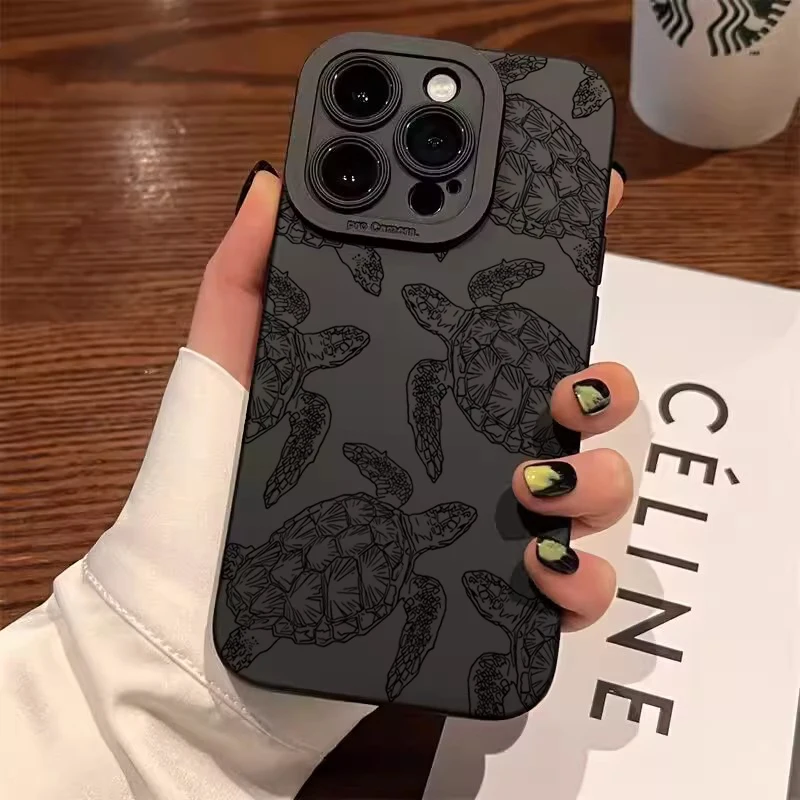 

Pop Black Sea Turtle Print Silicone Phone Case For IPhone 17 16 15 14 Pro Max Air 11 12 13 Pro 16E 7 8 Plus Camera Protection Co
