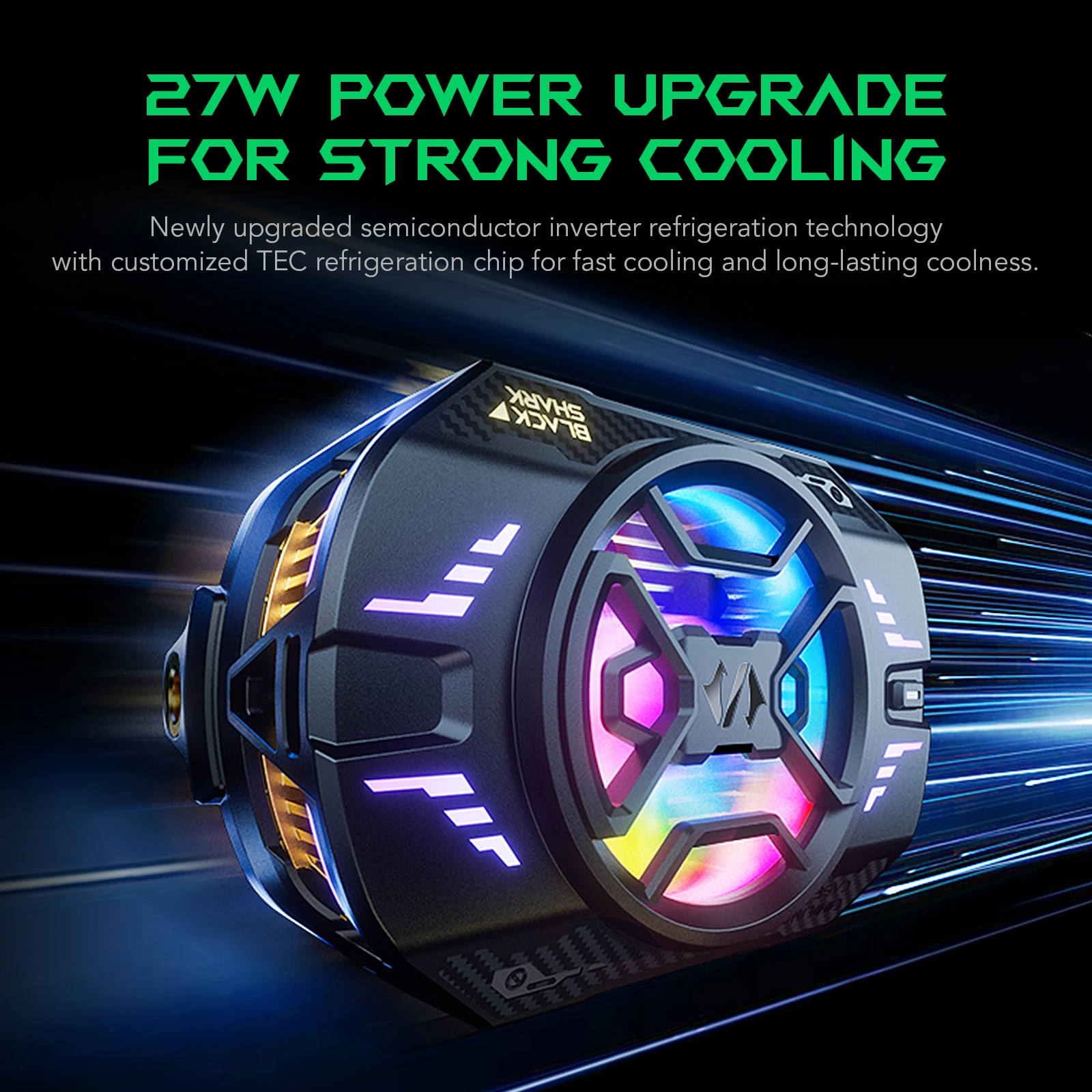 Black Shark FunCooler 4 Pro, 27W Power Ultra-Fast Cooling with Sleep Timer/Fan Speed Settings for 2.59-3.46 inches phones