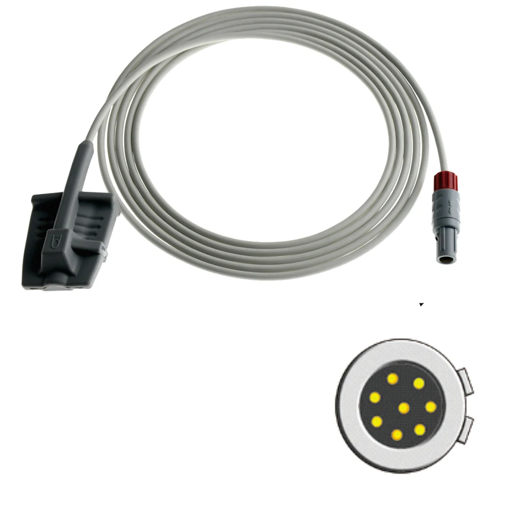 Compatible Comen C60 Nellcor,8 Pin Double Slot Monitor. Reuse Spo2 Probe Sensor Oxygen Connector, Spo2 Cable for Pulse Oximeter