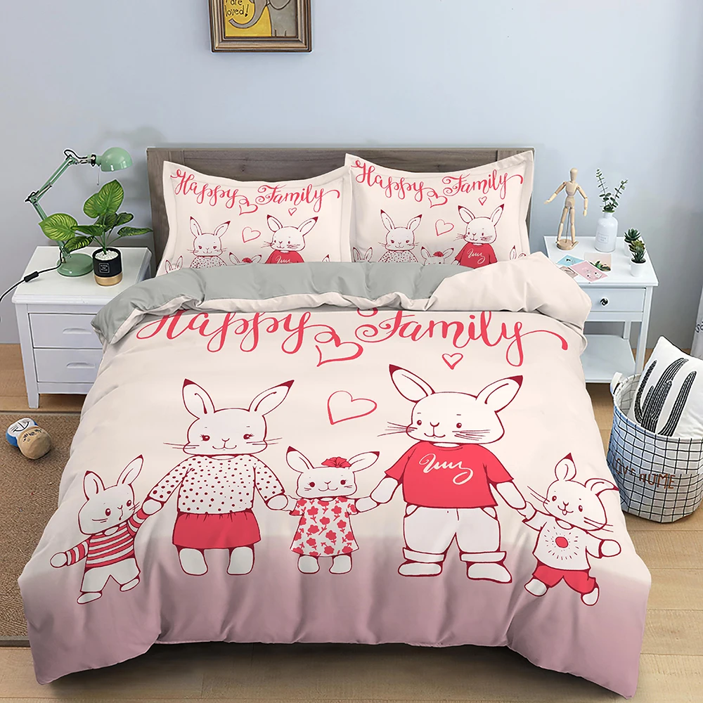 Children Cute Cartoon Bunny Printing Duvet Cover for Kids Girls Boys Rabbit Takes Balloon White Duvet Cover Bedroom Decorations