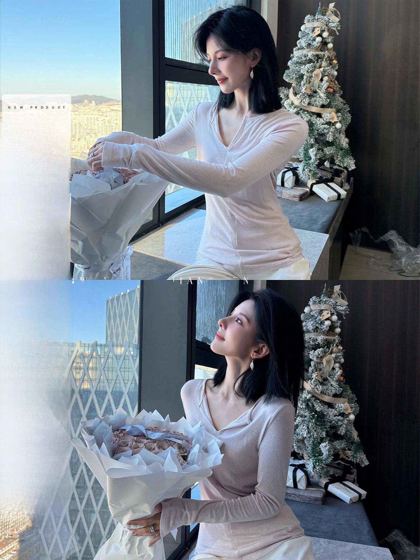 

Женская осенняя шелковая футболка Slim Fit с длинным рукавом, V-образным вырезом и воротником Хенли, в корейском стиле, с завышенной талией, модная, из коллекции Pure Desire