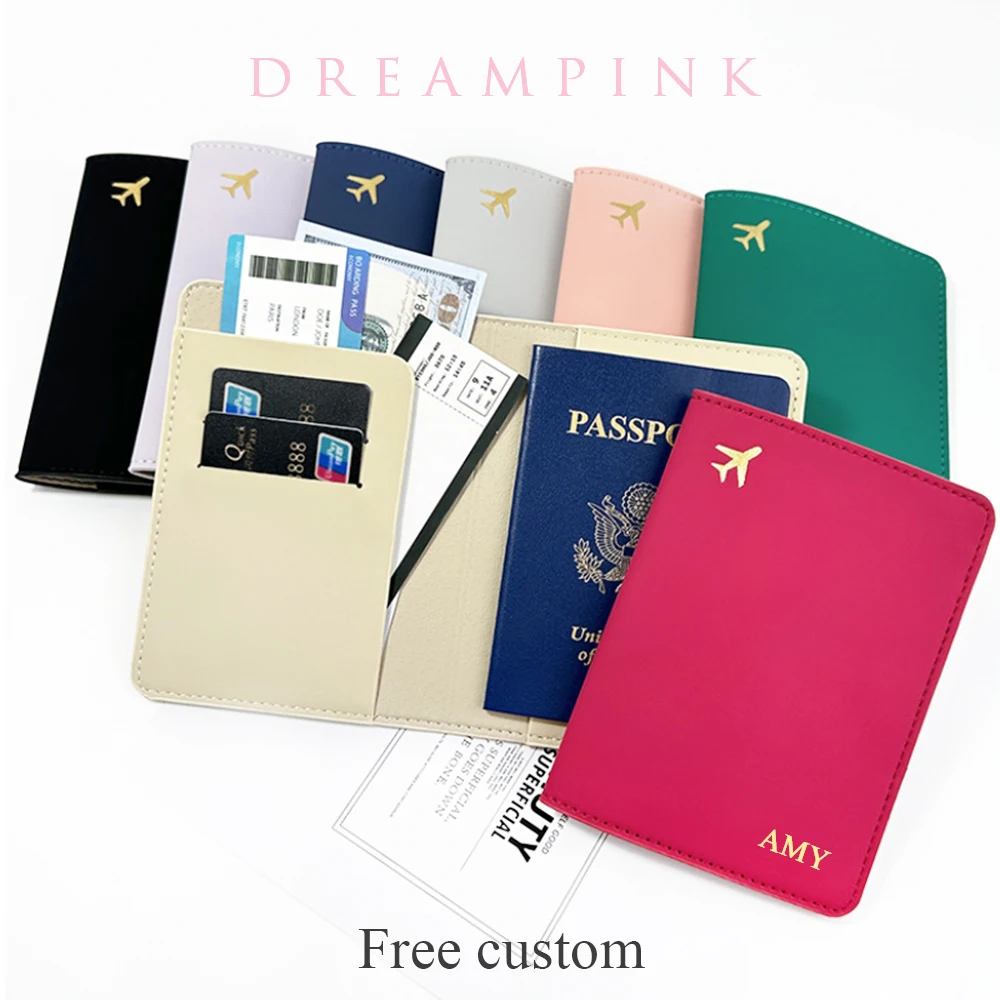 Personalize Initials Passport Holder Custom Name Airplane Ticket Card Passport Wallet Engrave Letter Logo Gift  Travel Accessory