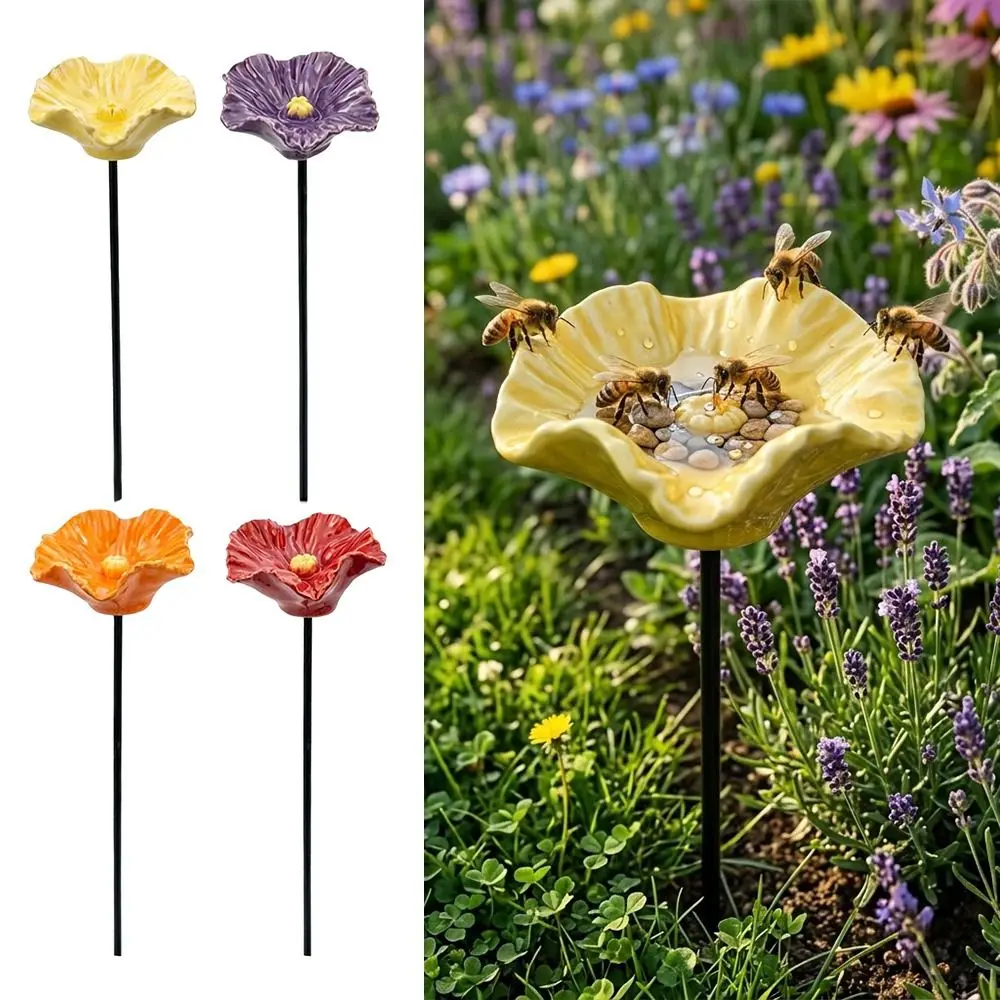 Creative Portable Bee Water Feeder Resin Flower Drinking Fountain Holder Bird Waterer Bird Bath Stand Household