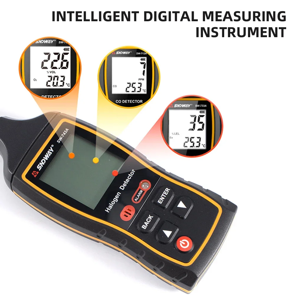 SW-743A LCD Display Halogen Detector Air Conditioning Refrigeration System Detect Tool 0-1000PPM Waterproof Dustproof