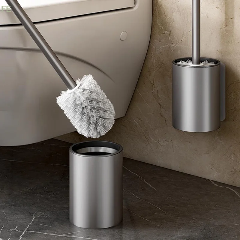 Cepillo de Baño de Aluminio Espacial [F] sin Ángulos Muertos, Cepillo para Limpieza de Inodoros Colgante en la Pared, Equipo de Limpieza de Inodoros sin Perforaciones