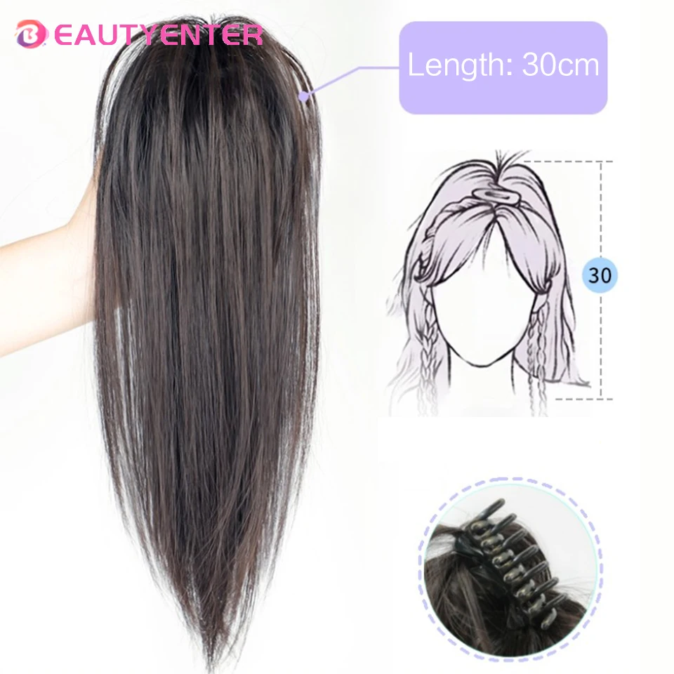 Extensions de Cheveux Synthétiques Courts et Lisses avec Pince à Griffe, Queue de Cheval Naturelle, Postiche Marron, pour Femme