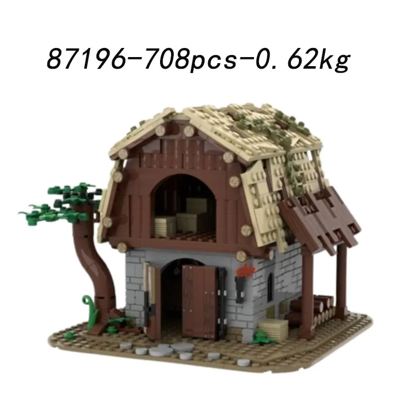 تجميع الجسيمات الصغيرة بناء لعبة المكعبات قلعة القرون الوسطى الحظيرة MOC-87196 708 قطعة 169454 مخبز بناء نموذج متجر الحداد v