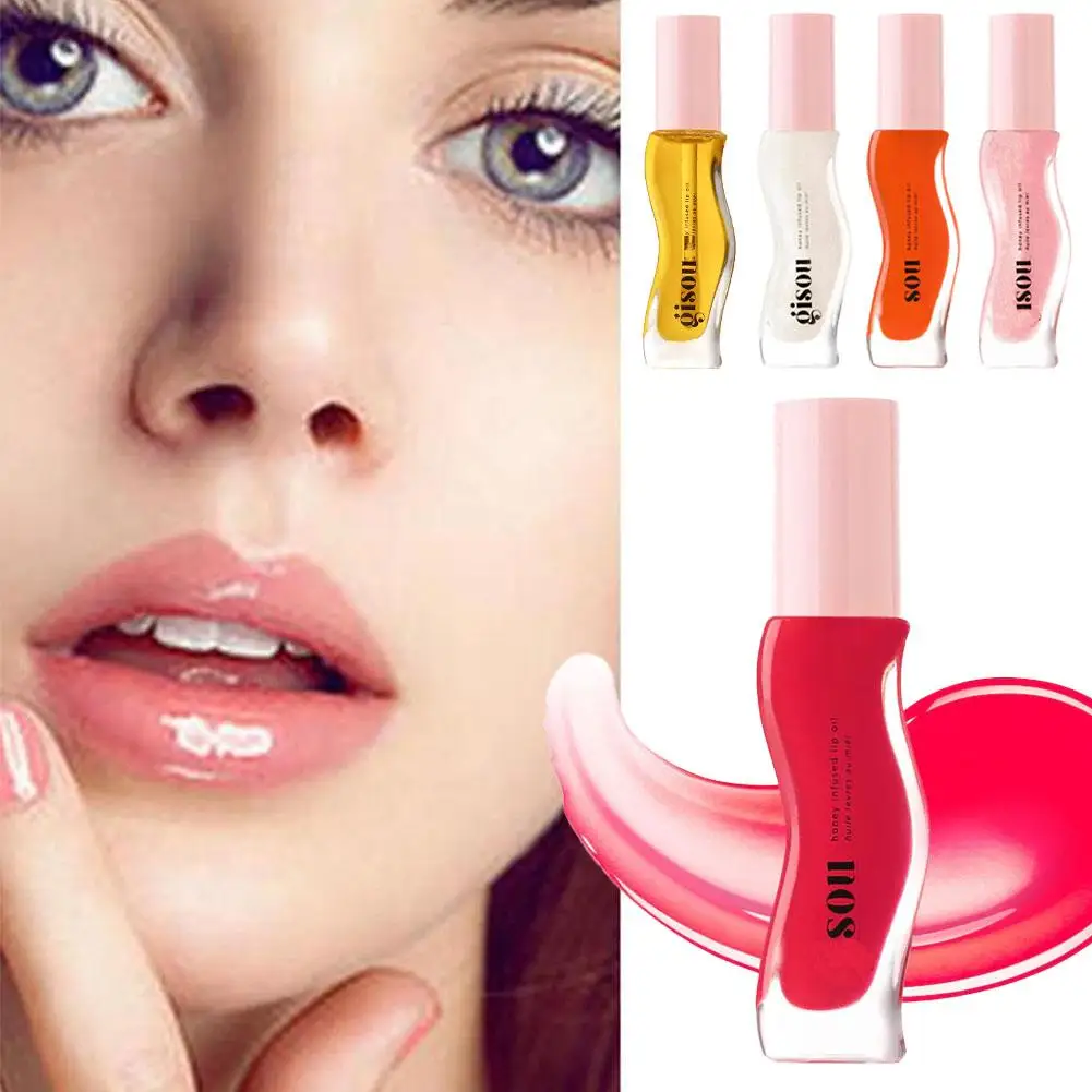 5 Colors 3ml Honey Infused Hydrating Lip Oil Long Lasting Liquid Lip Gloss Moisturizing Temperature Makeup Cosmetics