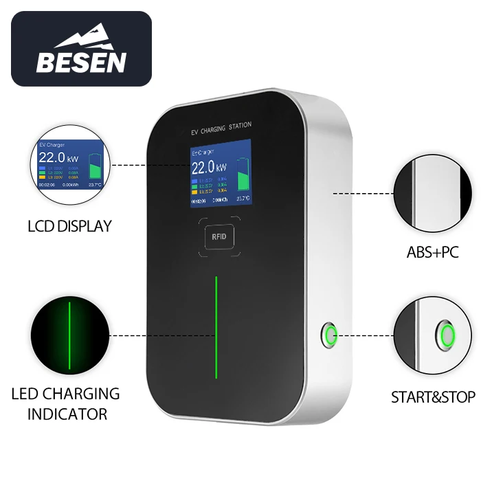 BESEN 3phase 380V SWIPE CARD OCPP EV WALLBOX 32A 22kW  RFID ELECTRIC VEHICLE CHARGER for Electric Cars