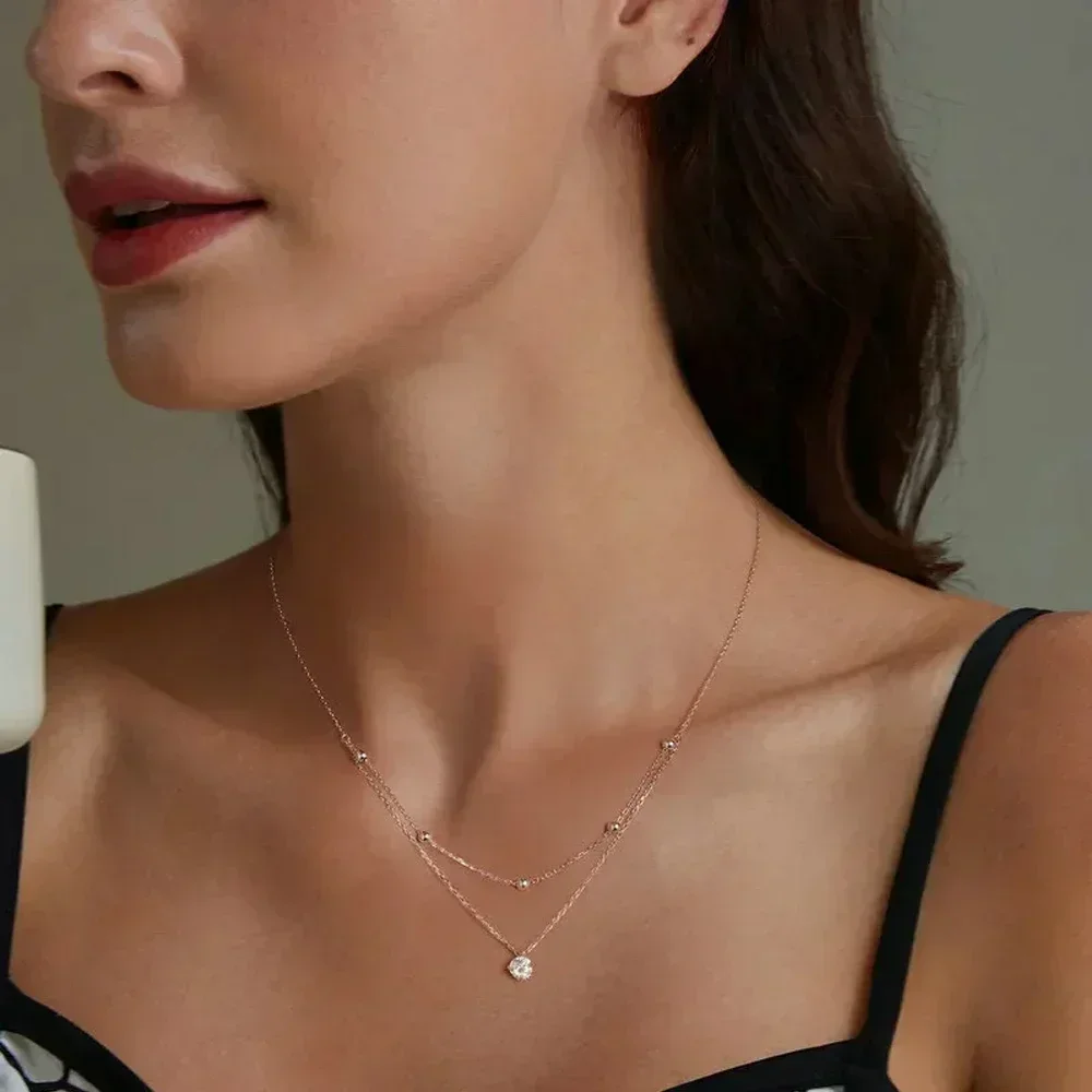 FEOBUR Collana a strati con ciondolo Moissanite certificato da 5 mm in argento sterling 925 per donna Gioielli da festa con catena a clavicola a doppio strato