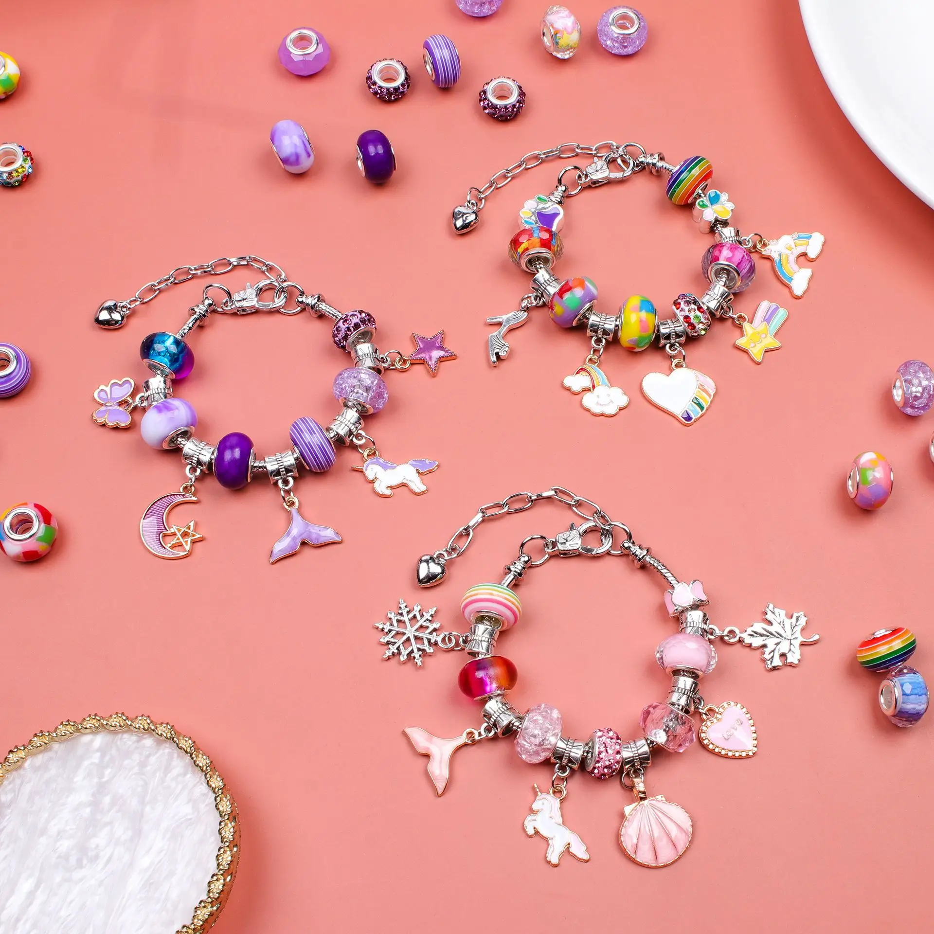 MINISO Arrival Day 2024 Color Crystal Beads Children's Handmade DIY Bead Bracelet Set Unicorn Christmas Ornament Gift Toys image 2