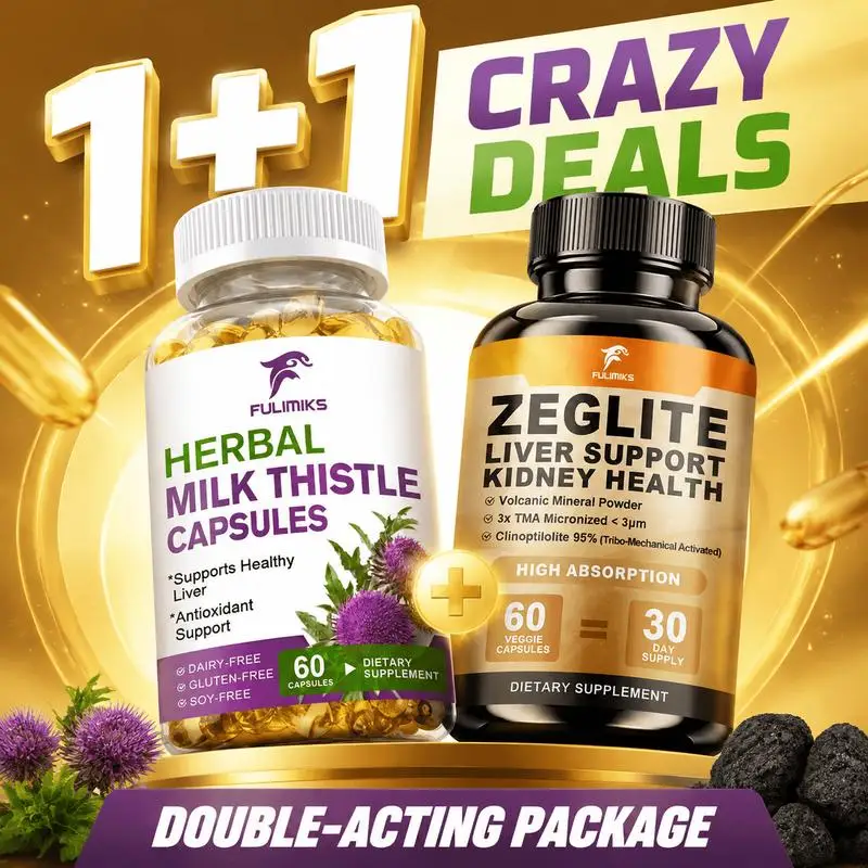 Milk Thistle And Zeolite 1+1 Value Pack, Herbal Supplement Set, with Dandelion Root, Selenium, Chlorella, Noni Powder, Shilajit, Supports Liver Health, Kidney Wellness, Daily And Immunity, Excellent Feedback, Packaging May Vary