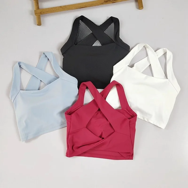 

Женский спортивный бюстгальтер с фиксированным нагрудным ковриком, нижнее белье для йоги, фитнеса, пилатеса, высокопрочное нижнее белье с перекрестным излом, красивая верхняя одежда сзади