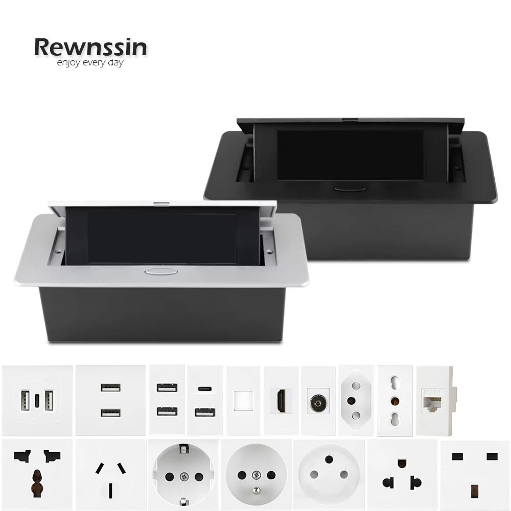 DIY Desktop Socket Hidden Pop-Up Socket EU FR AU US Plug Socket With USB HDMI RJ45 C-Type TV Multifunctional Tabletop 16A 220V
