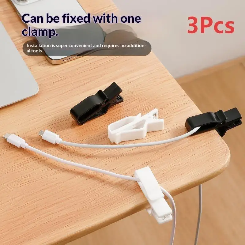 3Pcs No Drill Cable Management Clips Adhesive Desk Edge Wire Holders Durable Data Line Fixed Clamps for Workstation