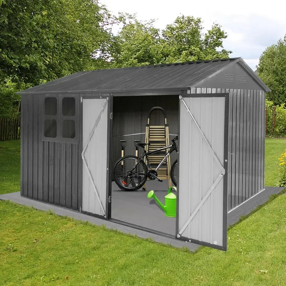 Outdoor Storage Shed, Metal Anti-Corrosion Utility Tool House with Lockable Door Shutter Vents, Outdoor Storage Sheds