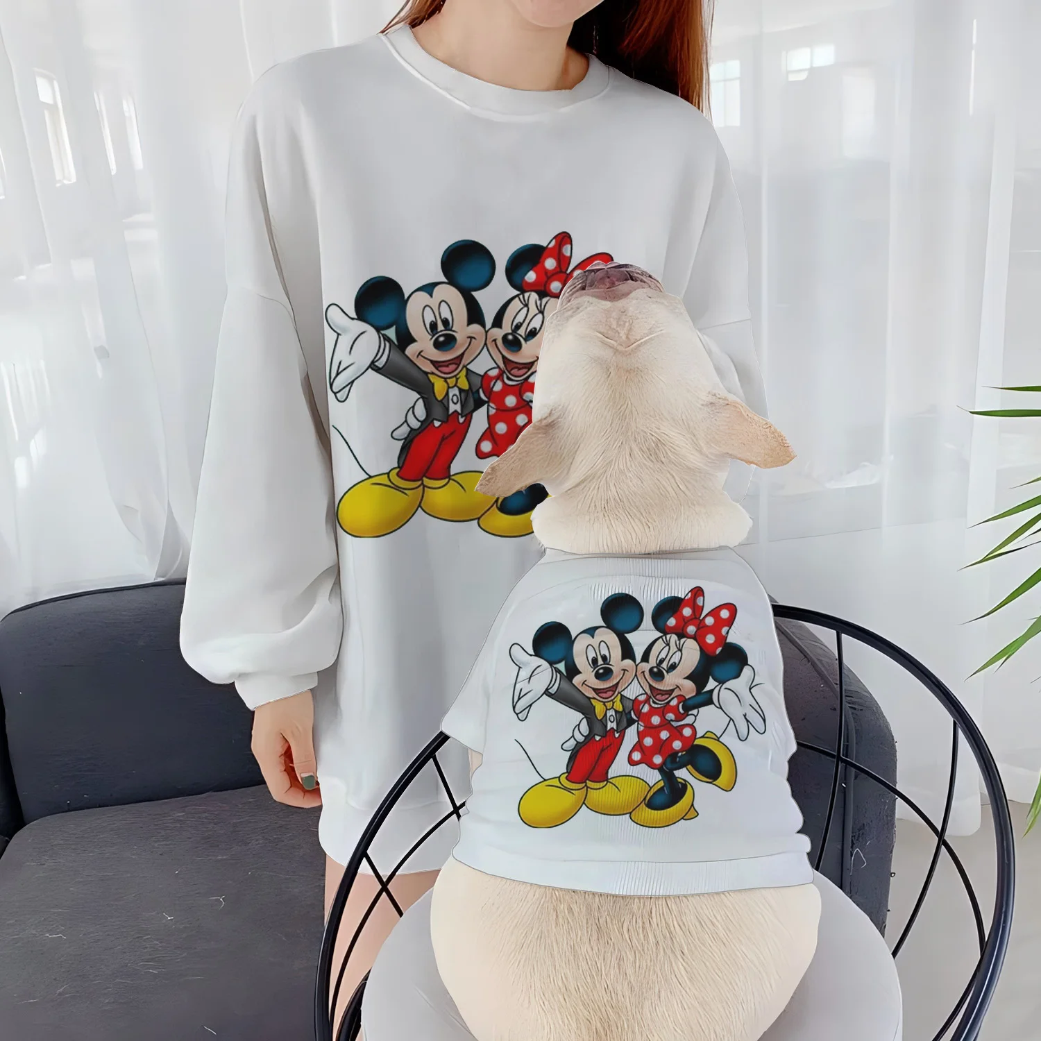 Minnie Mouse Long Sleeve Casual Sweatshirts Autumn Winter Puppy Women Clothing Disney Women's Dog Round Neck Pet Clothes Mickey