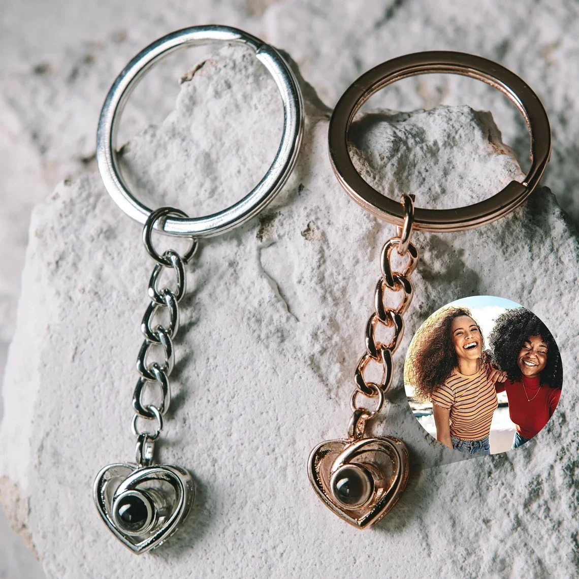 

Personalized Custom Photo Projection Keychain Heart Pendant Keychain With Picture Inside Stainless Steel Valentines Day Gifts