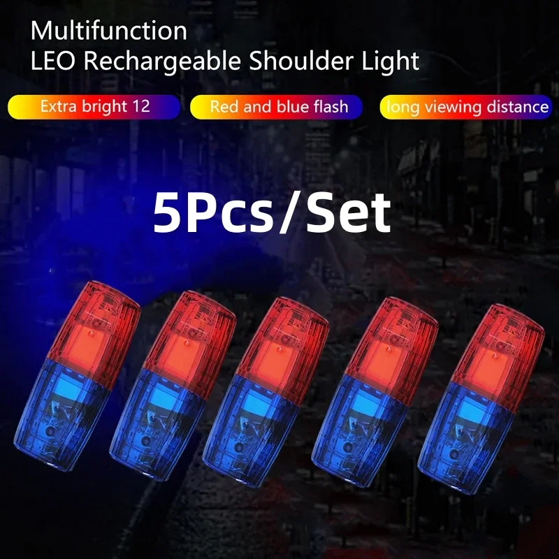 1~5Pcs Red Blue Shoulder Warning Light Police Shoulder Clip Light Sanitation Worker Safety Patrol Alarm Flash Signal Strobe Lamp