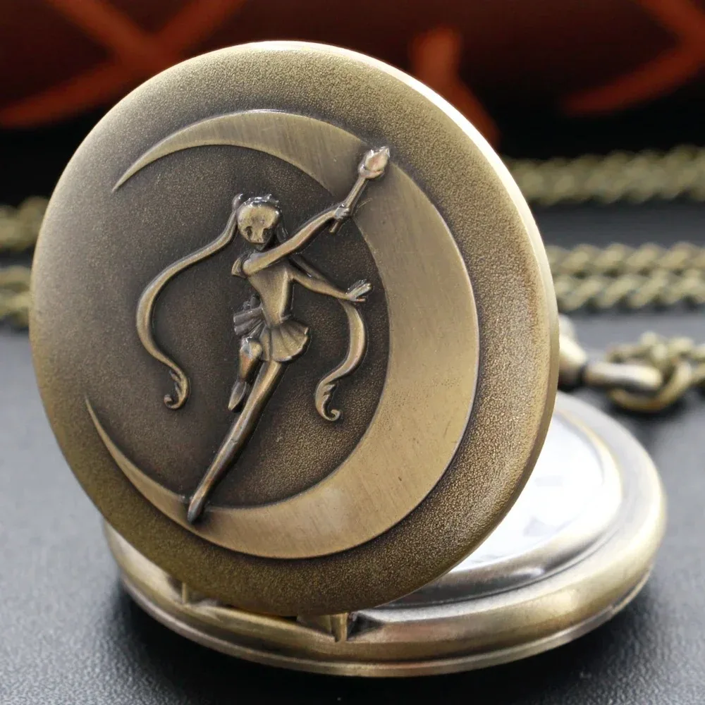 أنيمي موضوع كوارتز ساعة الجيب البرونزية قلادة قلادة سلسلة هدايا للأطفال الفتيات سيدة فوب ووتش