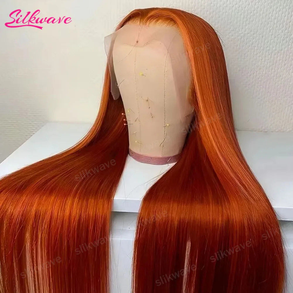 

30-дюймовые оранжевые прямые парики из натуральных волос с прозрачной HD-сеткой 13x4, цвет 350, бразильские, для женщин