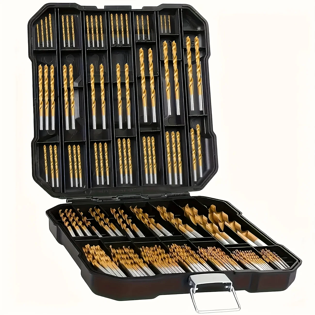 

198pcs Coated High-Speed Steel Drill Bit Set with 135 Degree Split Point, Sizes from 1/16 to 3/8 Inch, Suitable for Metal, Wood And Plastic, with Durable Plastic Storage Box
