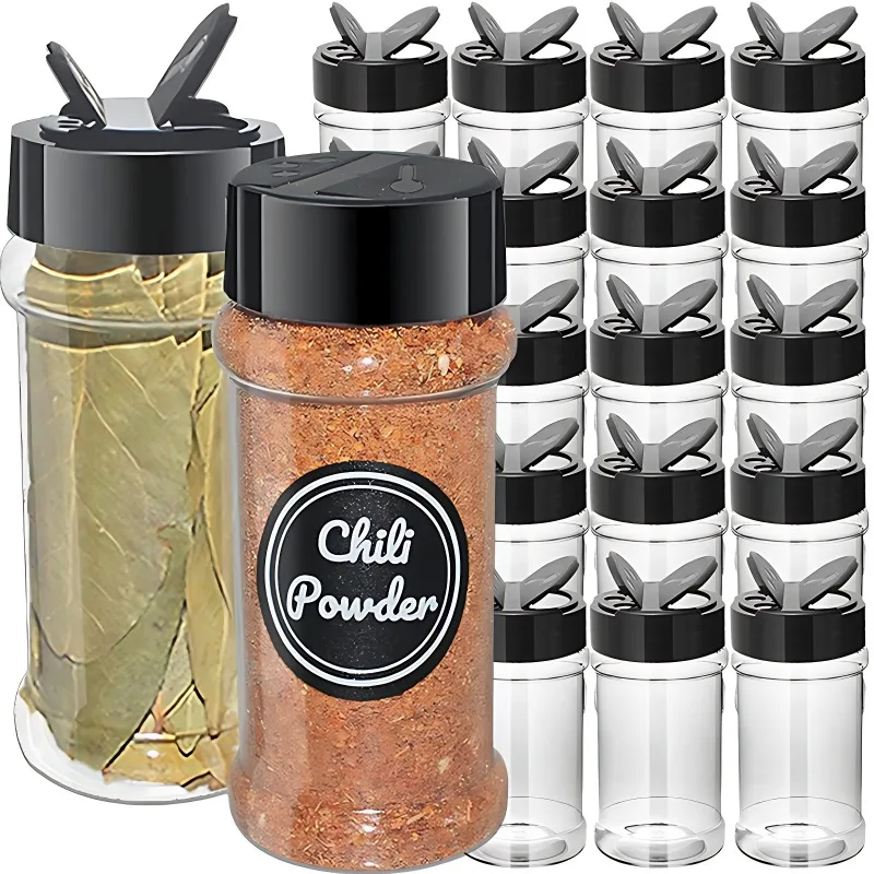 Plastic Spice Bottles Set Empty Seasoning Containers with Lids Clear Reusable Kitchen Containers Jars for Spice Herbs Powders