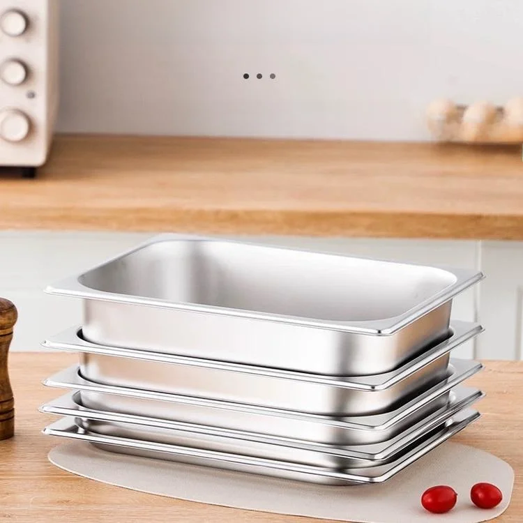 

Thiened Stainl Steel Multi-id Set for Street Vendors Hot Meat Display Tray Rectangle Insulated Pot with Separate ids