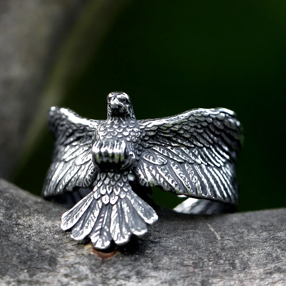 2023 neue Herren 316l Edelstahl ringe Vintage Wikinger Vogel Tierring Odin Amulett Schmuck für Geschenk versand kostenfrei