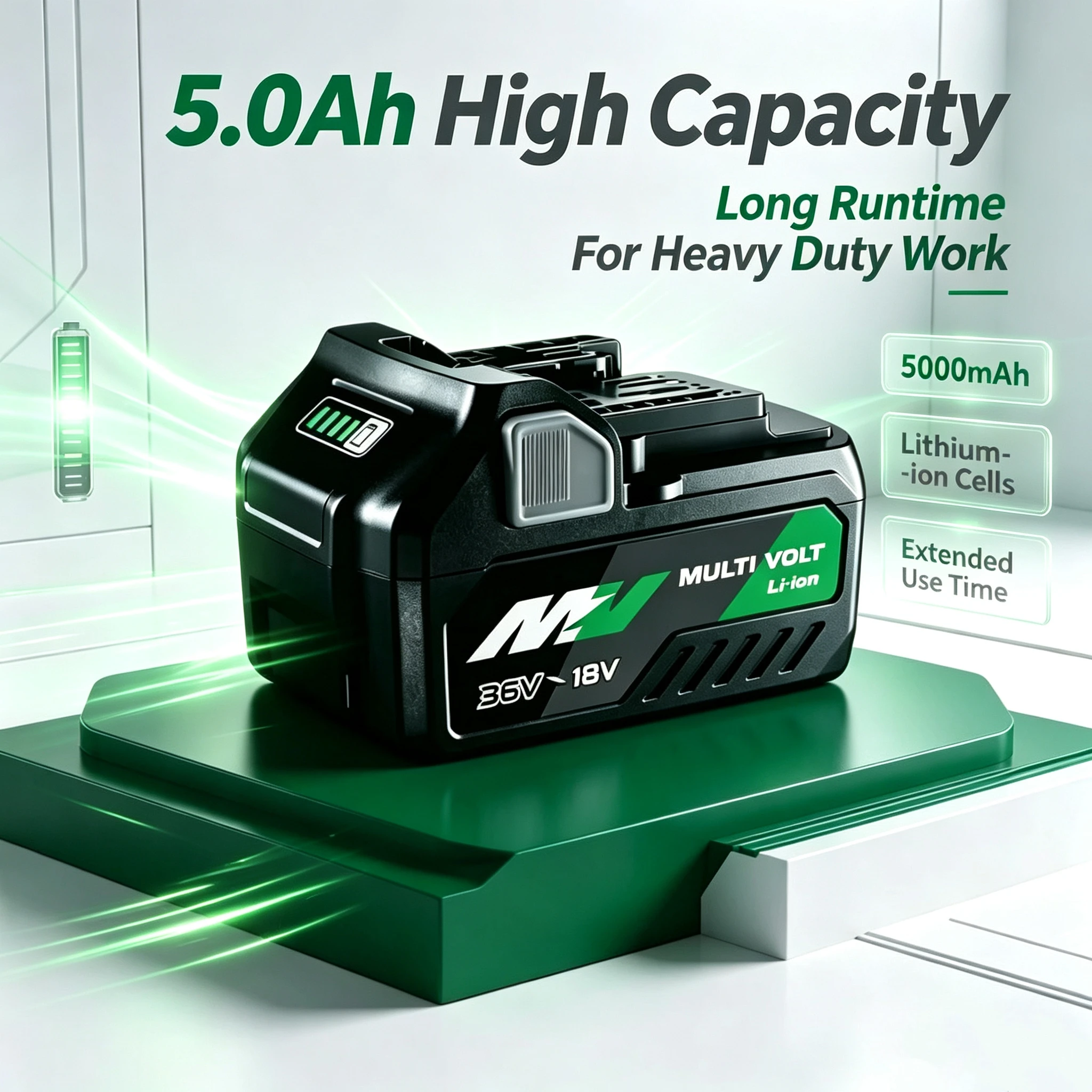 5.0Ah Rechargeable Replacement Battery For HiKOKI Hitachi Multi‑Volt 18V‑36V Power Tool Battery Pack Built‑in Multiple Safet