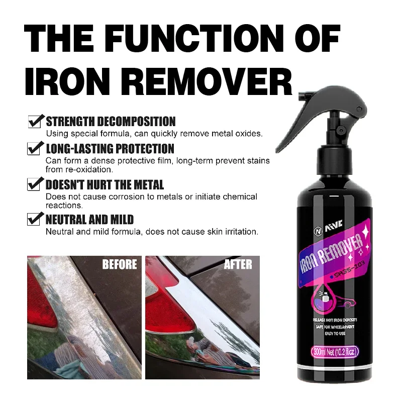 Iron Remover Car Iron Remover Spray for Car Detailing Wheels Metal Cleaner and Conditioner for Car Rust Remover Deep Cleaning