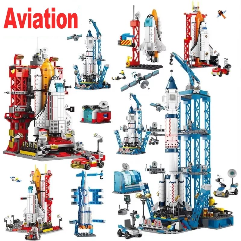 Aviation Ship Spaceport Model Space Shuttle Rocket Launch Center Building Blocks Spaceship Kids Bricks Puzzle assembly Toys Gift