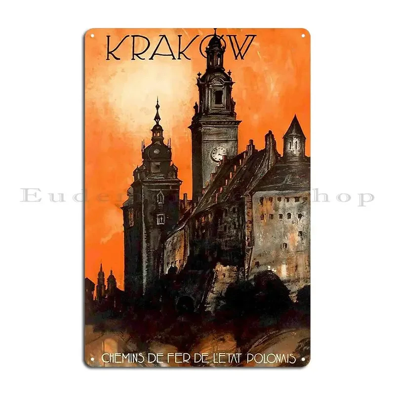 Krakow Poland Vintage Sunset Travel Advertising Print Metal Plaque Poster Pub Cave Personalized Home Wall Mural Tin Sign Poster