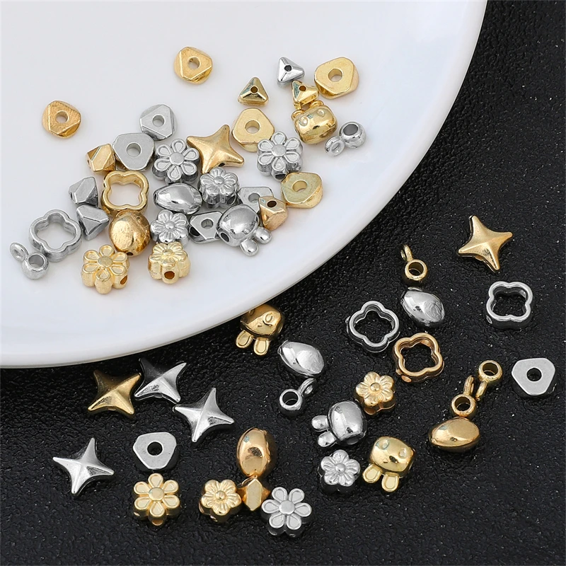 30-50pcs Gold/Rhodium CCB Loose Spacer Beads Star Flower Rabbit Geometric Shape Beads for Bracelet Necklace DIY Jewelry Making