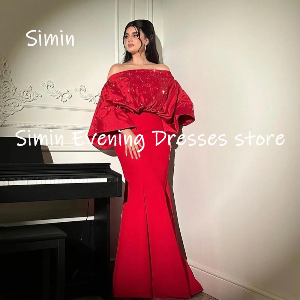 Simin Satin Mermaid Off-the-shoulder Ruffle Sequins Formal Prom Gown Floor-length Evening Elegant Party dresses for women 2023