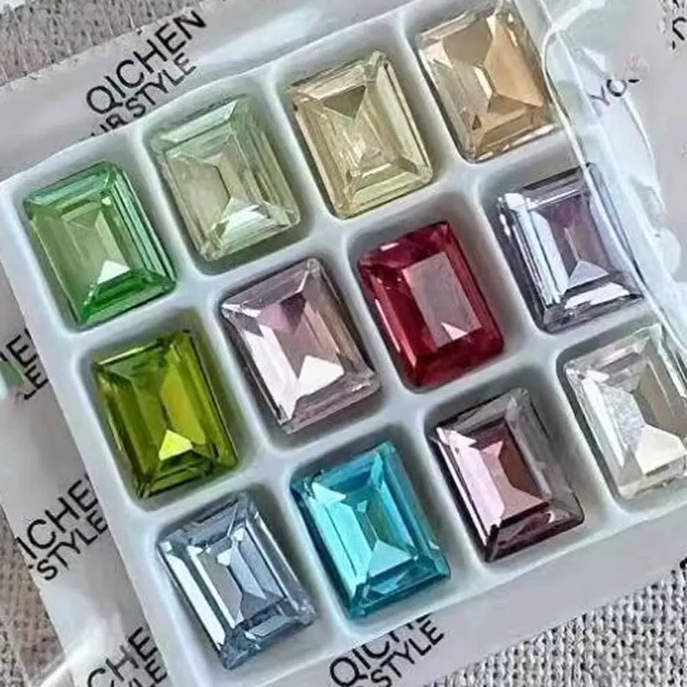 50 pz 6*8mm Lungo Rettangolo di Vetro Diamante Unghie artistiche Decor AB/Rosa/Trasparente Glitter Pointback Gemma Del Chiodo Strass Unghie artistiche gioielli FAI DA TE